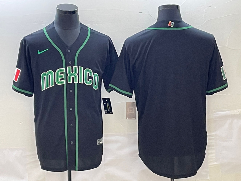 Men's Mexico Baseball Blank 2023 Black World Baseball With Patch Classic Stitched Jersey Men's Mexico Baseball Blank 2023 Black World Baseball With Patch Classic Stitched Jersey